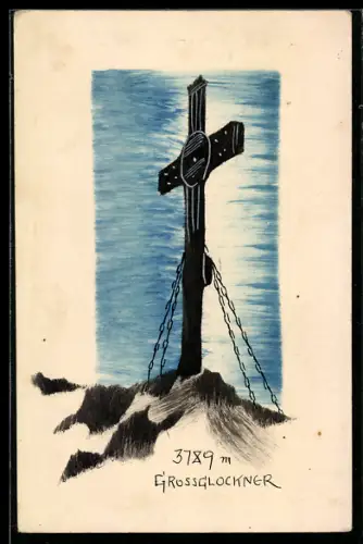 Künstler-AK Handgemalt: Grossglockner, Gipfelkreuz