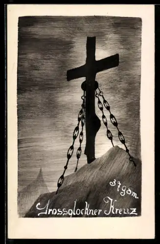 Künstler-AK Handgemalt: AK Grossglockner, Das Gipfelkreuz