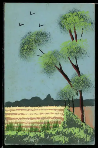 Künstler-AK Handgemalt: Kornfeld mit Bäumen