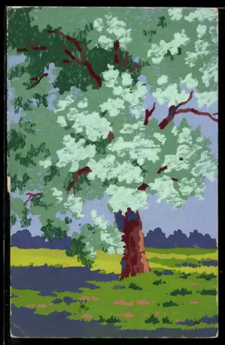 Künstler-AK Handgemalt: Baum in flacher Landschaft