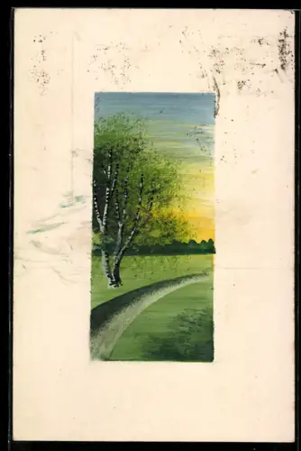 Künstler-AK Handgemalt: Landschaft mit Birke
