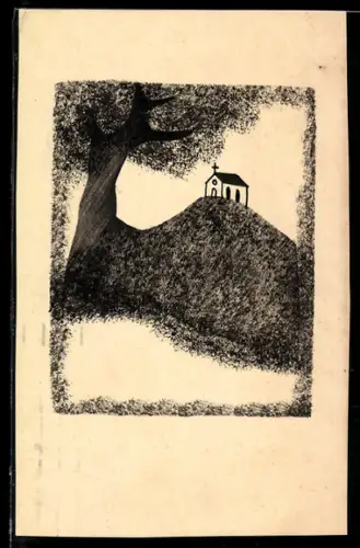 Künstler-AK Handgemalt: Kirche auf einem Berg