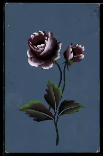 Künstler-AK Handgemalt: Zwei Rosenstengel mit Blüten