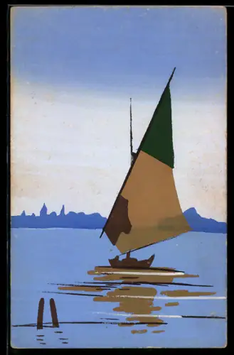 Künstler-AK Handgemalt: Segelboot auf dem Wasser