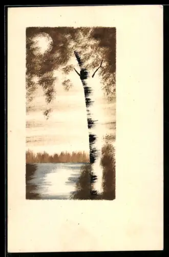 Künstler-AK Handgemalt: Gewässerpartie im Sonnenschein