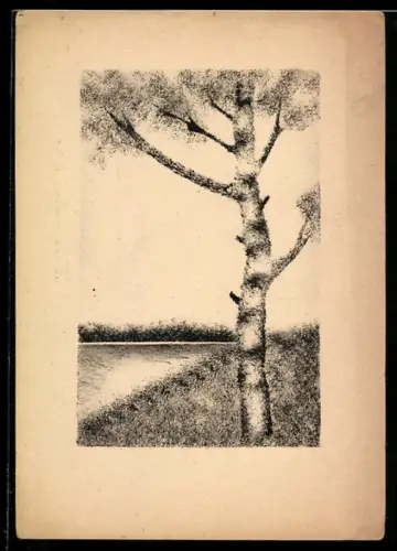 Künstler-AK Handgemalt: Baum am Wasser