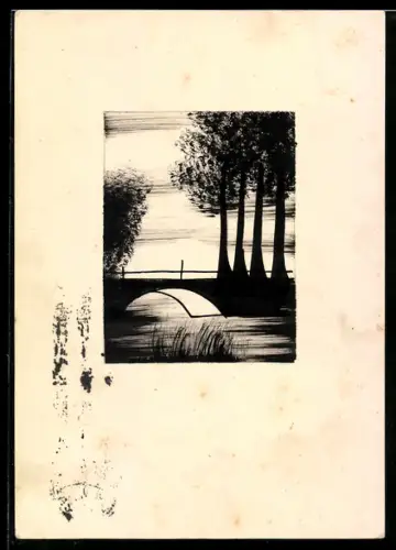 Künstler-AK Handgemalt: Brücke in der Dämmerung