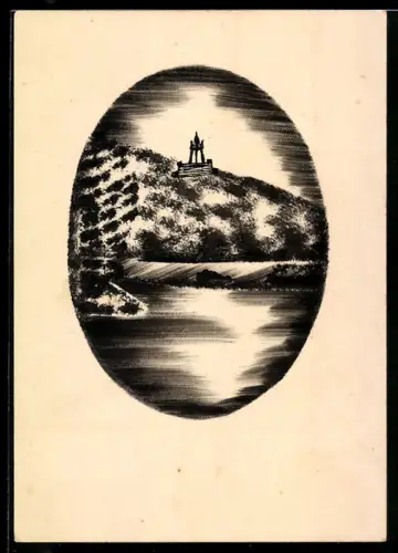 Künstler-AK Handgemalt: Denkmal am Wasser im Mondlicht