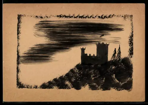 Künstler-AK Handgemalt: Burg bei Nacht