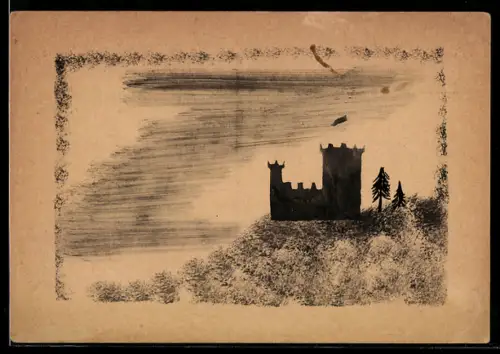 Künstler-AK Handgemalt: Burg mit zwei Türmen