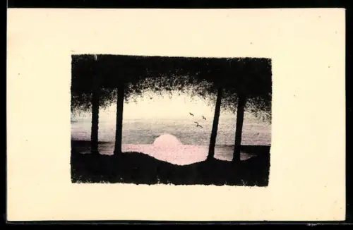Künstler-AK Handgemalt: Sonnenuntergang über dem Meer