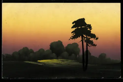 Künstler-AK Handgemalt: Landschaft im Abendlicht
