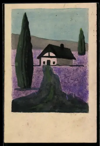 Künstler-AK Handgemalt: Einsames Haus auf dem Land