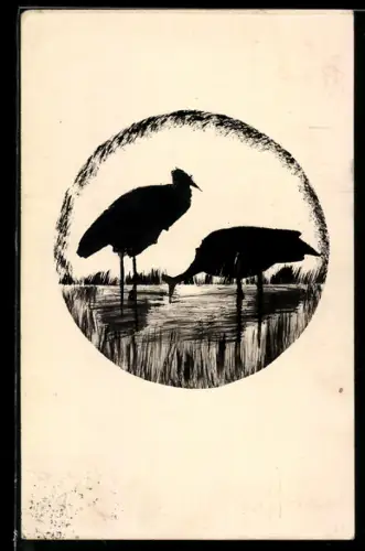 Künstler-AK Handgemalt: Reiher im Wasser
