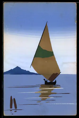 Künstler-AK Handgemalt: Segelboot in Fahrt