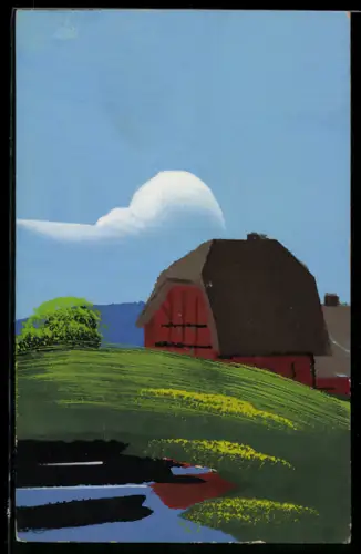 Künstler-AK Handgemalt: Fachwerkhaus im Grünen