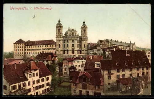 AK Weingarten i. Württemberg, Stadtansicht mit Basilika