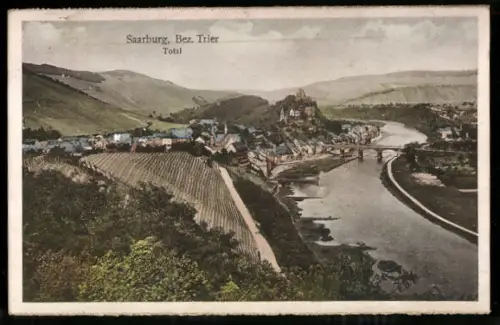 AK Saarburg /Trier, Totalansicht der Stadt und Saarbrücke