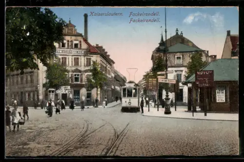 AK Kaiserslautern, Fackelrondell, Gasthaus Zum Hexenbäcker, Strassenbahn
