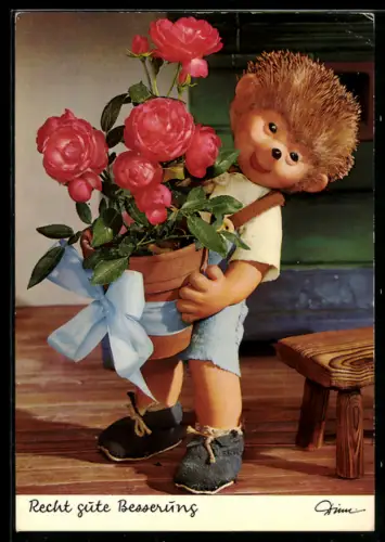 AK Mecki gratuliert mit einem Blumentopf zum Geburtstag