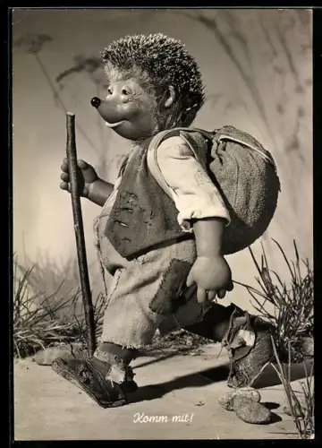 AK Igel Mecki mit Rucksack beim Wandern