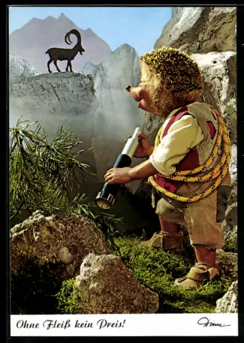 AK Bergsteiger-Mecki erblickt einen Steinbock