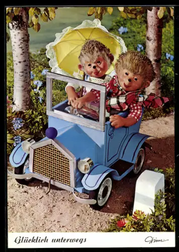 AK Glücklich unterwegs! Mecki und seine Frau machen einen Ausflug mit dem Auto