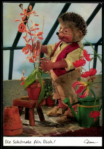 AK Die Schönste für Dich!, Mecki mit Blumentopf