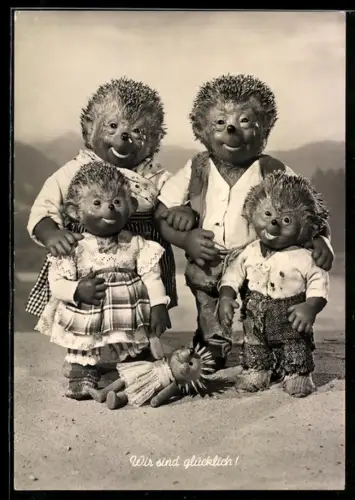 AK Igel Mecki und seine glückliche Familie