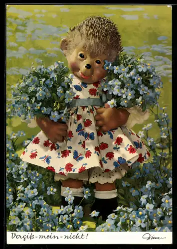 AK Mecki-Dame mit Vergissmeinnicht