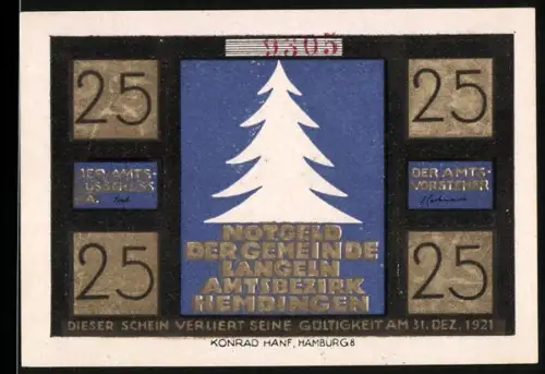 Notgeld Langeln 1921, 25, Weihnachtsbaum und Elfen-Weihnachtsspiel-Motiv