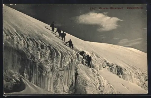 AK Unteres Mönchsjoch, Bergschrund, Bergsteiger