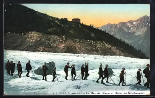 AK Chamonix, La Mer de Glace et Hotel du Montanvert, Bergsteiger
