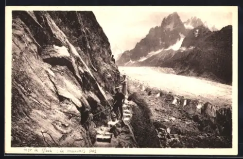 AK Chamonix, Mer de Glace, Le Mauvais pas, Bergsteigerpaar
