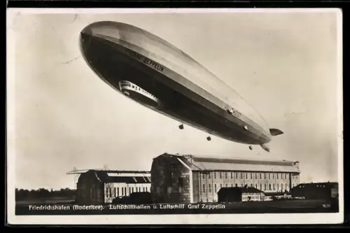 AK Friedrichshafen /Bodensee, Luftschiffhallen und Luftschiff Graf Zeppelin