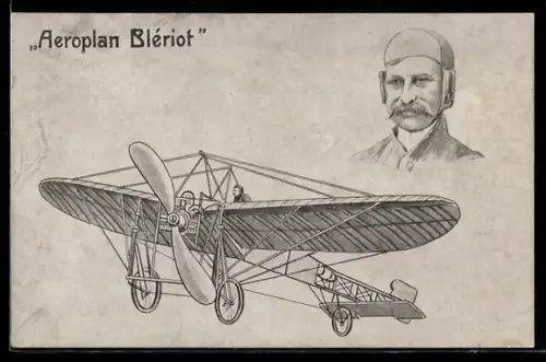 AK Aeroplan Blériot, Mann im Segelflugzeug
