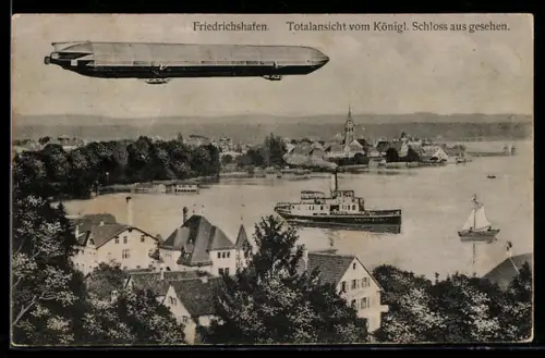 AK Friedrichshafen, Zeppelin über Dampfschiff