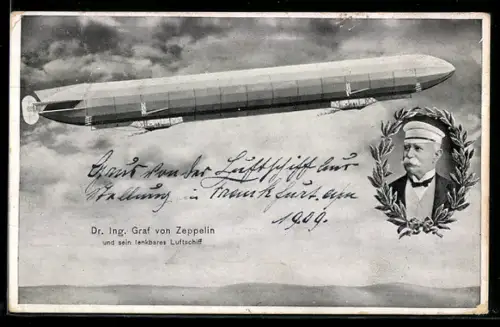 AK Dr. Ing. Graf von Zeppelin und sein lenkbares Luftschiff