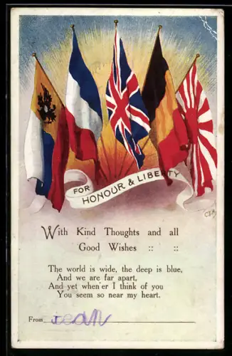 AK Flaggen mit Banderole For Honour & Liberty