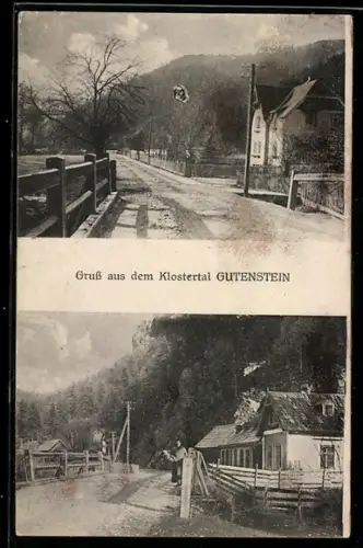 AK Gutenstein, Strasse mit Brücke und Häusern