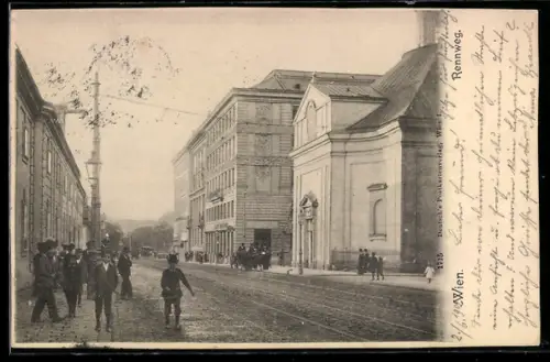 AK Wien, Rennweg, Strassenansicht mit Kirche und Passanten
