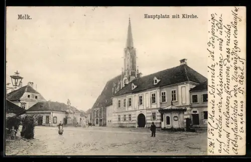 AK Melk, Hauptplatz mit Kirche