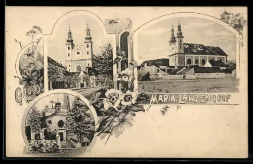 AK Maria-Lanzendorf, Mehrbildkarte mit zwei Kirchen und Kapelle