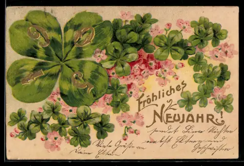 AK Kleeblätter und Blumen, Neujahrsgruss