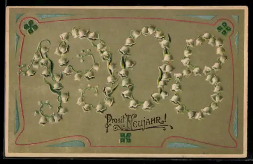 AK Jahreszahl 1908 aus Maiglöckchen, Neujahrsgruss
