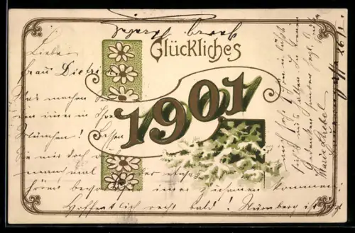AK Jahreszahl 1901 in goldenen Zahlen und Margheriten