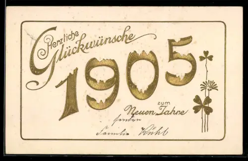 AK Jahreszahl 1905 mit Kleeblättern