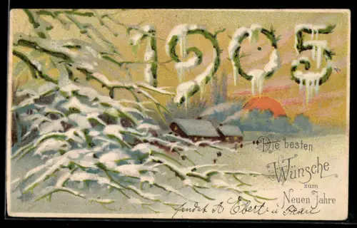 AK Jahreszahl 1905 schneebedeckt, Neujahrsgruss
