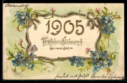 AK Jahreszahl 1905 mit Vergissmeinnicht, Neujahrsgruss