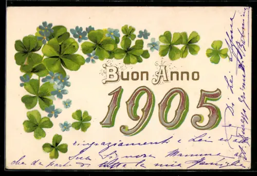 AK Jahreszahl 1905 mit Kleeblättern und Vergissmeinnicht, Neujahrsgruss